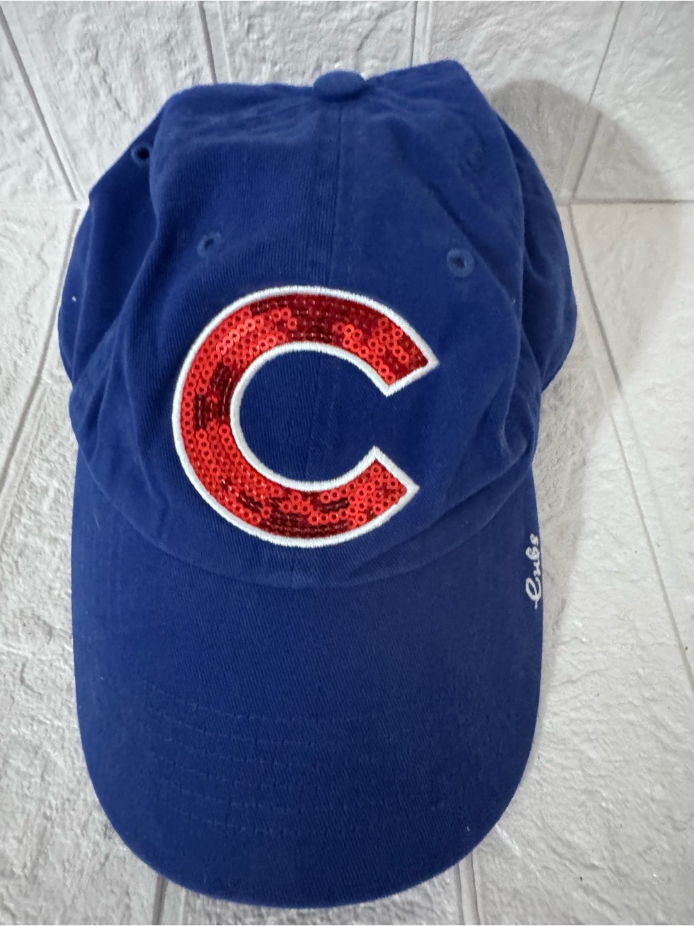 CHICAGO CUBS Sequin Logo Hat Cap StrapBack MLB Adjustable Embroidery  ‘47 Twins